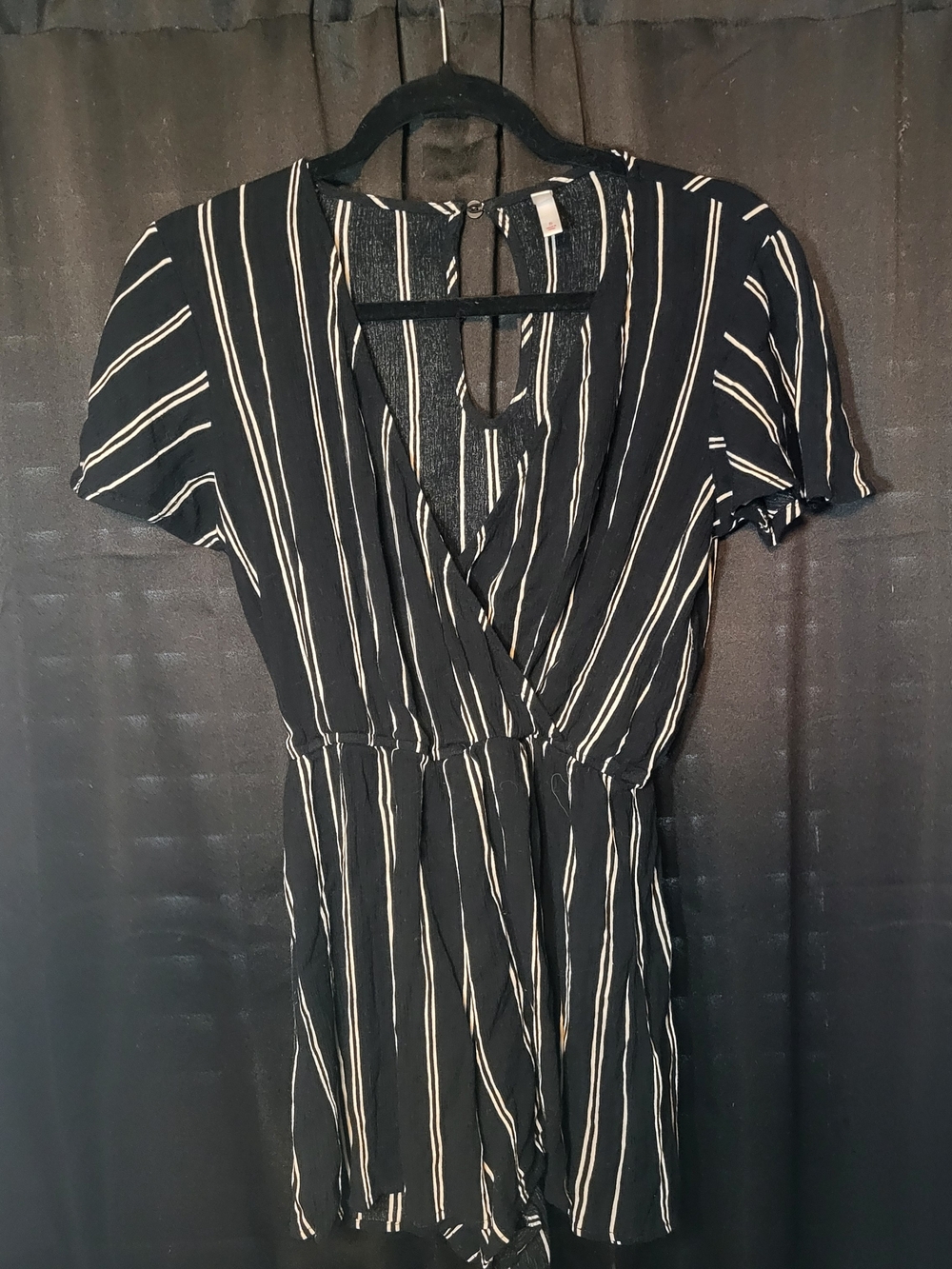 Striped Black and White Wrap-Front Women's Romper